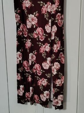 Floral Maxi Skirt - Burgundy with Pink Roses